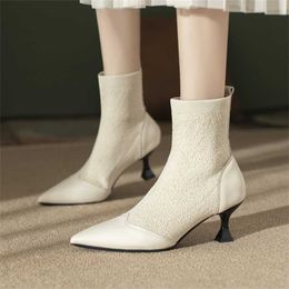 Boots French Short Womens Socks High Heels Knitted Elastic Thin Pointed Sexy Footwear Fashion 230830