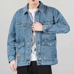 Men's Jackets Denim Jacket Chic Pure Colour Autumn Cardigan Spring Coat Lapel Mid Length Men For Dating