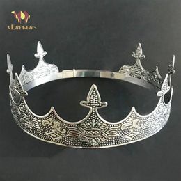 ESERES King Crown For Man Full Round Adjustable Ancient Silver Tiara Wedding Hair Accessories D19011103272G