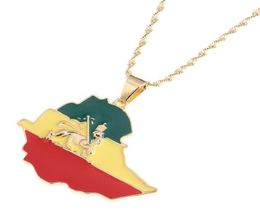 Enamel Map of Ethiopian Lion Pendant Necklace Africa Gold Chain Necklace Map Jewelry9165630