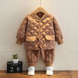 Clothing Sets Childrens Cotton Set Two piece Boys Cotton Set Thickened Warmth Sportswear Baby Korean Open Front Air Conditioner 231214