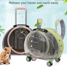 Cat Carriers Pet Luggage Clear Pull Rod Trolley Box Bag Portable Dog Transport Large Capacity Backpack Accessories