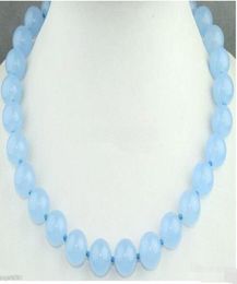 10MM Natural Light Blue Jade Round Gemstone Necklace 20inch01330575