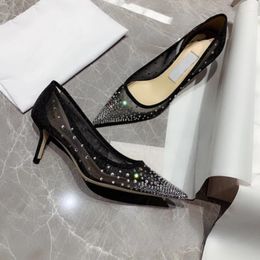 Dress Shoes Europe And The United States 2023 Summer Pointed Flat Mesh Rhinestone Breathable Single Scoop Wedding