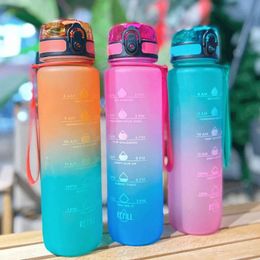 Water Bottles 1 Litre Portable Water Bottles for Outdoor Sports Large Capacity Leak-proof Drinking Cup with Rope Drinkware with Time Marker 231213