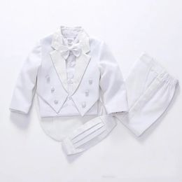 Suits summer baby boy suits set wedding dress for boys party wear 5Piece blackwhite polyester child suit 231213