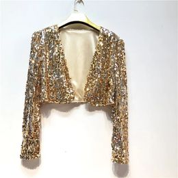 Women's Jackets SIDAIMI Women Coat Shining Sequined Long Sleeve Cropped Length Open Front Bolero Shrug Sequin Cardigan Short Jacket 20# 231213