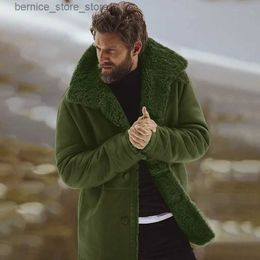 Men's Fur Faux Fur Cotton Warm Thick Long Sleeve Men Top Big Size Peacoat Windbreaker Mens Overcoat Male Blend Coat Casual Winter Snow Green Jacket Q231212
