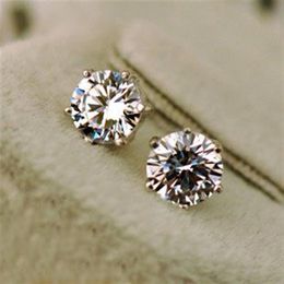 Luxury Women men unisex CZ diamond 6 prong stud earrings S925 Sterling Silver wedding love earrings jewelry size 3mm 4mm 5mm 6mm 8330E