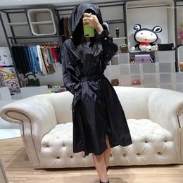 Women's Trench Coats 2024 Spring Casual Dress Long Jacket Women Hooded Sleeve Oversized Loose Coat Femme Windbreaker