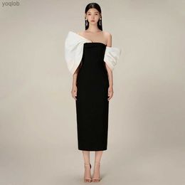 Urban Sexy Dresses Simple Cocktail Dress Off the Shoulder Sheath/Column Midi Cocktail Gowns for Women 2023 Draped Sleeves Tea Length Party DressesL231214