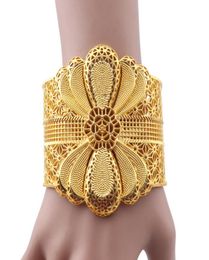 Luxury Indian Big Wide Bangle 24k Gold Color Flower Bangles For Women African Dubai Arab Wedding Jewelry Gifts2258436