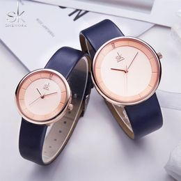 Shengke Brand Quartz Couple Watch Set Leather Watches For Lovers Black Simple Women Quartz Watch Men WristWatch Gifts216o