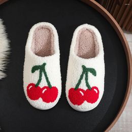 Slippers Women House Cozy Cherry Casual Fluffy Non-Slip Cute Indoor Shoes For Winter And Outdoor