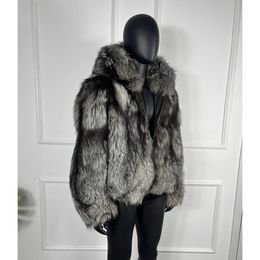 Men's Fur Faux Real Coat With Hood Men Winter Natural Silver Jacket High Quality Genuine 231213