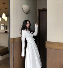 Casual Dresses 2023 LMY Irregular Front Short Back Long Elegant Belted Slim Shirt Dress