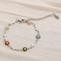 Charm Bracelets Fashionl Women Lovely Sliver Colour Gold Stainless Link Flower Chain Bracelet Gift Jewely