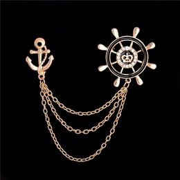 Whole- New Gold Anchor Brooch Pin For Women Lapel Pin Rhinestone Collar Brooches 1 Piece Vintage Retro Mens Banquet Suits Pins262m