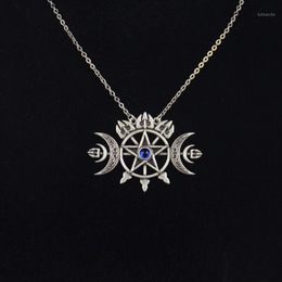 Pendant Necklaces Triple Crescent Moon With Pentagram Necklace Sigil Of Spirit Pagan Jewellery Wiccan Gothic Necklace1193v