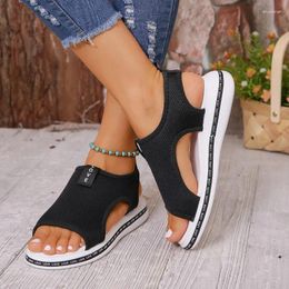 Sandals Woman Elastic Knitting Casual Shoes 2023 Summer Female Wedges Platform Beach Sports Plus Size 43 Sandalias Mujer