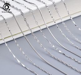 Chains ORSA JEWELS Real 925 Silver Necklaces Basic Link Chain 40-60cm Box Twisted Neck Women Men Necklace Dropship OSC1819268277