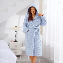 Women's Sleepwear MUYOGRT Winter Women Flannel Robe & Gown Coral Plush Hooded Long Sleeve Bathrobe Pyjamas Home Wear Nightgowns