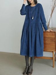 Casual Dresses Dress For Women Autumn Winter Japanese Korean Fashion Loose Corduroy Clothing Vintage Elegant Long Sleeve A-line