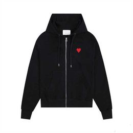 Amis Hoodie Paris Fashion Pull Women Designer Pullover Zipper Hoody Embroidered Red Heart Small Logo Solid Color Sweatshirt Jumper Unisex Kg0l