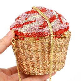 New-Crystal Evening Bag Fashion Cupcake Diamond Clutch Soiree Purse Women Wedding Bride Cake Handbags SC518236a