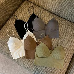 Camisoles & Tanks Women Ribbed Knit Sleeveless V-Neck Cami Crop Top Padded Push Up Bras Underwear 37JB