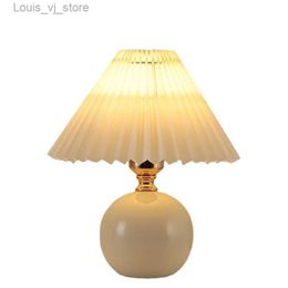 Night Lights Pleated Table Lamp Led Dimming Mushroom Desk Lamp Ceramic Base Night Lights Washable Lampshade Standing Lamps Bedside Lampe E27 YQ231214