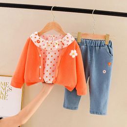 Clothing Sets Child Round Dot Tracksuits Pants 3Pcs Set Autumn Winter Baby Girls Activities Suits Infant Flower Cotton Clothes Kids