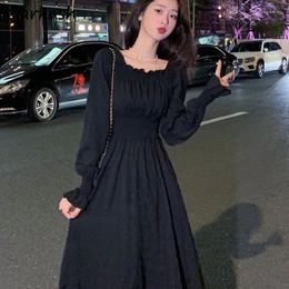 Casual Dresses Dress Women Gentle Vintage Pure Chic Long-sleeve Folds Square Collar A-line Autumn Dating Vestidos Defined Aesthetic OOTD