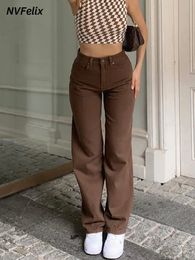 Women's Jumpsuits Rompers Carpenter Jeans In Brown High Waist Loose Straight Leg Women Fashion Y2k Casual Streetwear Female Pants Baggy Trouser 231213