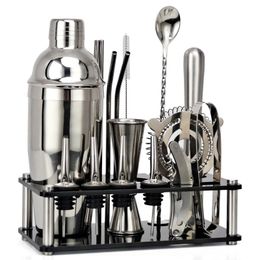 Bar Tools 750ml Stainless Steel Cocktail Shaker Mixer Drink Bartender Kit Bars Set Tools With Wine Rack Stand Tool for Birthday Gift 231214