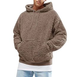 Mens Hoodies Sweatshirts Winter Men Solid Colour Fluffy Fleece Hooded Coat Pullover Fur Teddy Bear Hoodie Warm Baggy Sweatshirt Male Jacket Putwear 231214
