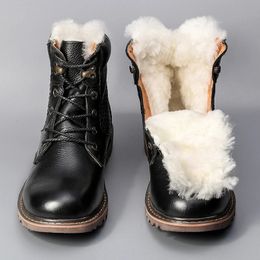 Boots Size 40-48 Natural Wool Winter Boots Natural Genuine Cow leather Warmest Men Snow Boots #YM1570 231214