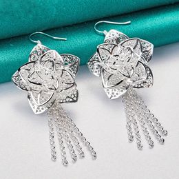 925 Sterling Silver for Women Flower Pendant Drop Earring Fashion Party Christmas Gifts