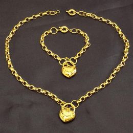 Yellow Gold Vacuum Plating Heart Belcher Padlock Pendant Necklace & Bracelet For Women Necklaces288p