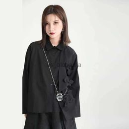 Women's Blouses Shirts 2022 autumn clothes new Yamamoto dark sweet cool small bow hollowed out loose tide take irregular shirt YQ231214