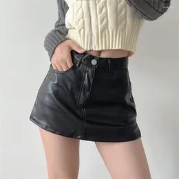 Skirts Autumn Winter Women Black High Waisted A-line Mini Chic Woman Shorts Y2K Streetwear Sexy PU Leather Skirt