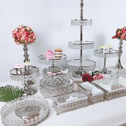 Other Bakeware 1pcs Round Cake Stand Pedestal Holder Party Crystal Silver Color250j