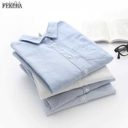 Women's Blouses Shirts Striped Oxford Shirts Women White Blouses Long Sle Blue Lady Tops Fe Clothes 2021 Autumn New ArrivalsL231214