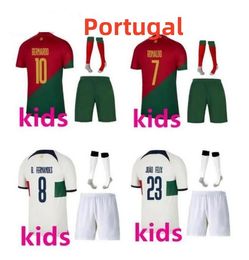 2 23 Portugal soccer jerseys RUBEN NEVES JOAO FELIX BERNARDO BRUNO RONALDO FERNANDES Portugieser Portuguese football shirt Kids kit sets