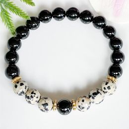 MG1503 Strand Black Tourmaline and Dalmatian Jasper Beaded Bracelet Gemstone Healing Crystals Bracelet Mala for Negative259D