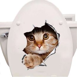 Cats 3d Wall Sticker Toilet Stickers Hole View Vivid Dogs Bathroom Home Decoration Animal Vinyl Decals Art Sticker Wall Poster