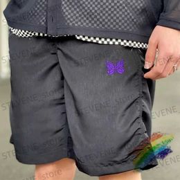 Men's Shorts Black Needles Nylon Shorts Men Women Purple Butterfly Needles Shorts High Street Mesh AWGE Breeches T231214