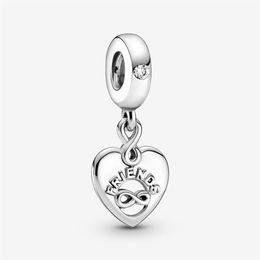 100% 925 Sterling Silver Sparkling Friends Forever Heart Dangle Charms Fit Original European Charm Bracelet Fashion Women DIY Jewe2816