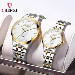 Wristwatches CHENXI 055B Couple Watches For Women And Men Stainless Steel Waterproof Quartz Wristwatches Fashion Luxury Clock Set Gifts 231213