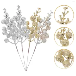 Decorative Flowers Christmas Artificial Berry Stems Plastic Fake Twig Branches Imitation Fruit String Cuttings Decor